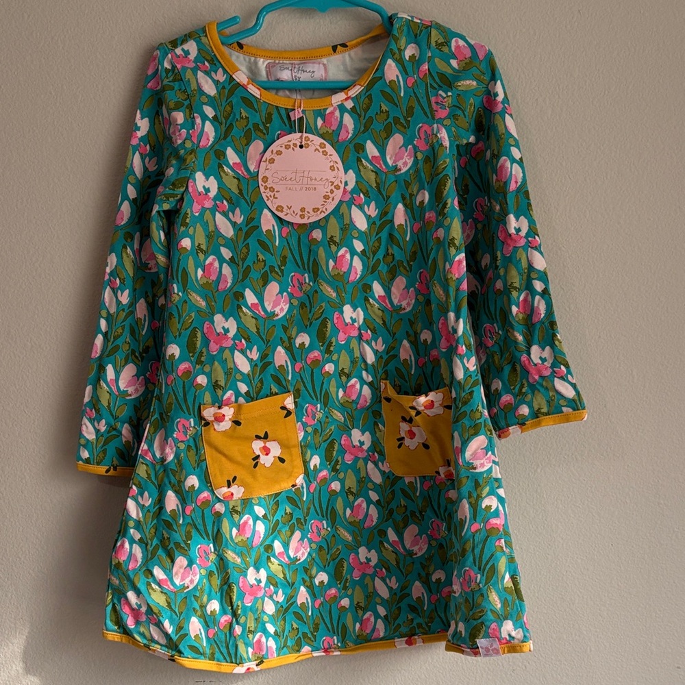 SweetHoney Teal and Pink Floral Dress